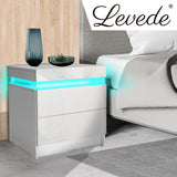 Levede Bedside Tables RGB LED Side Table White - Close-Up Angle