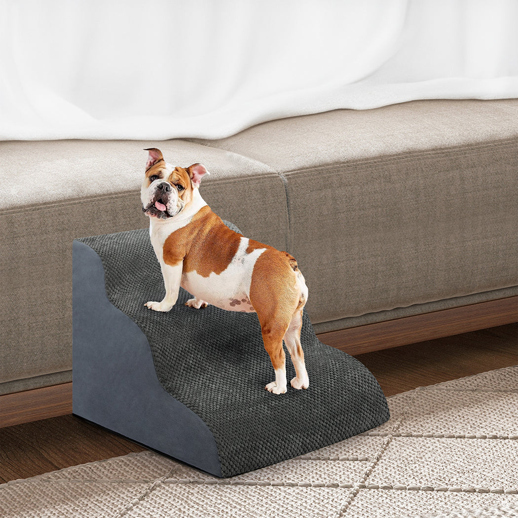 Pawz 3 Steps Pet Stairs Dog Ramp High Density Foam Grey-2006732707169701895