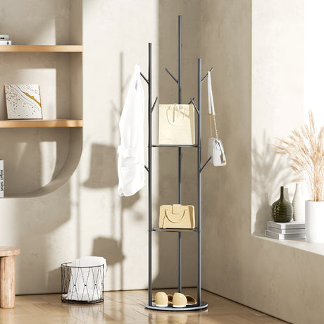 Levede Coat Rack Clothes Stand 8 Hook Organizer Black-2018816848522514439