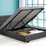 Levede Gas Lift Bed Frame Fabric Base Double Dark Grey - Close-Up Angle