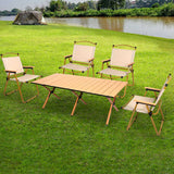 Levede Folding Camping Table Chair Set Oak - Close-Up Angle
