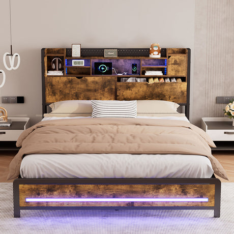 Levede Double Bed Frame Storage Headboard Industrial-2006732901386948615