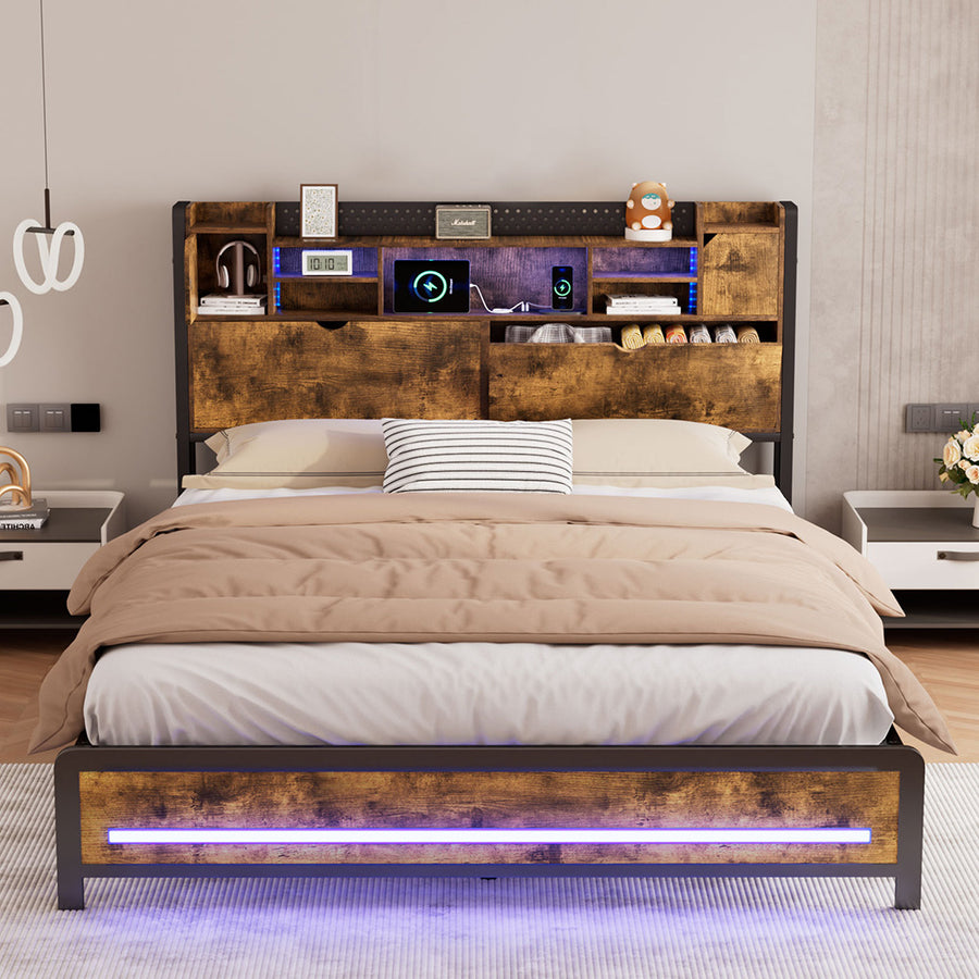 Levede Double Bed Frame Storage Headboard Industrial-2006732901386948615