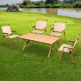 Levede Folding Camping Table Chair Set Oak - Close-Up Angle
