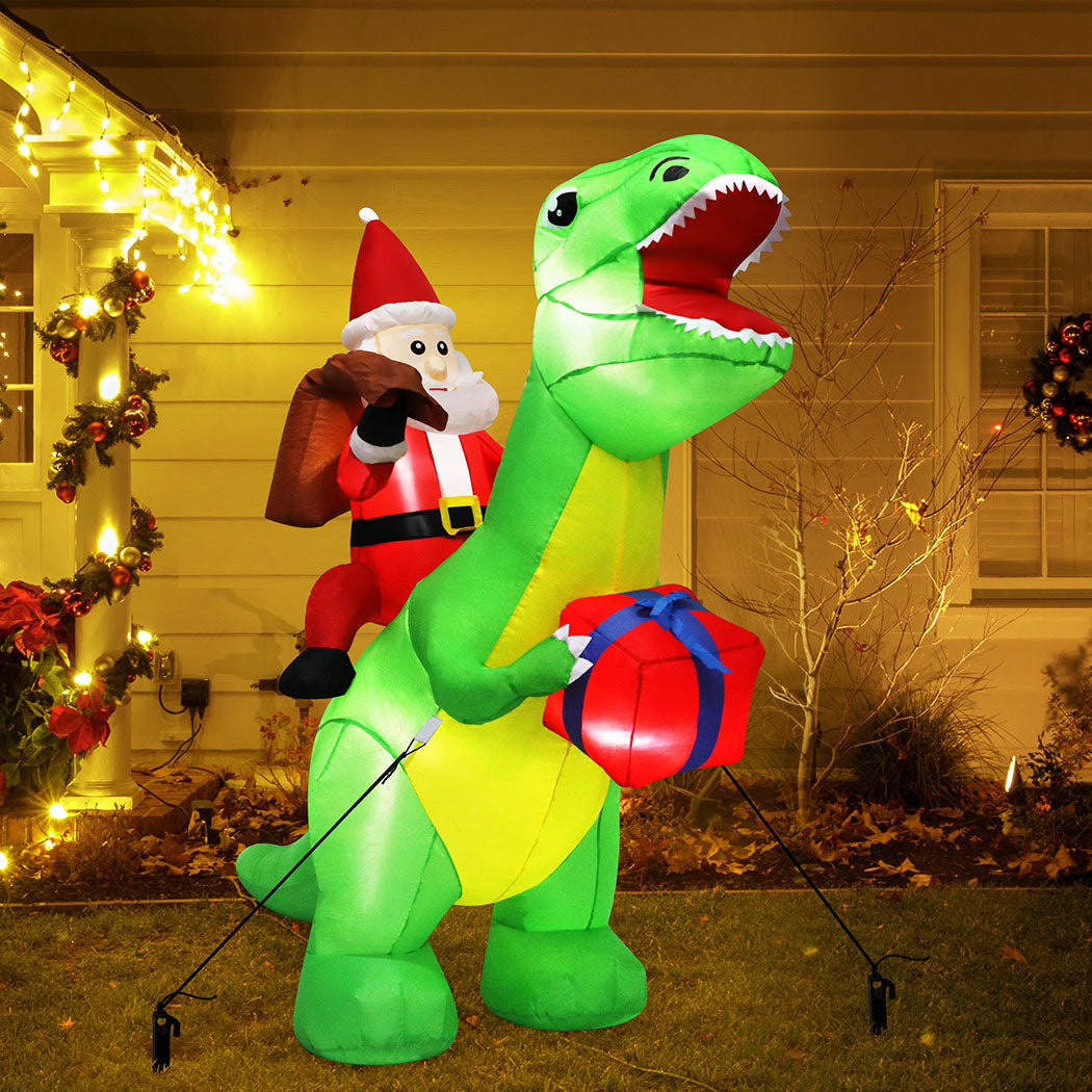 Santaco Christmas Inflatables Outdoor Santa Claus Riding Dinosaur Lights D�cor-2006733355185475591