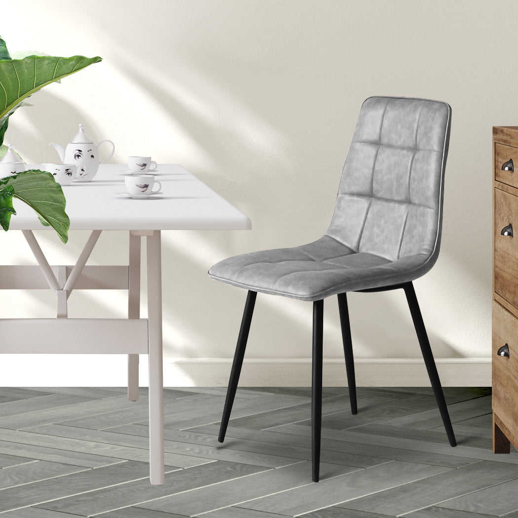 Levede 4x Dining Chairs Kitchen Chair Grey Faux Leather-2006733265016328199