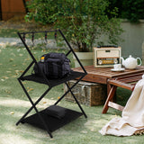Levede Foldable Camping Storage Shelves 2 Layer with Hooks Black - Rear View