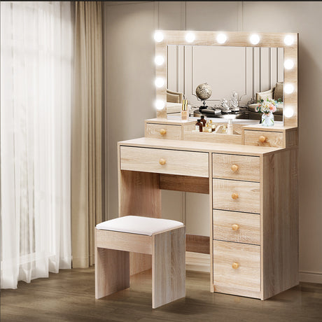 Levede Dressing Table Stool Set Oak-2018816863806558215