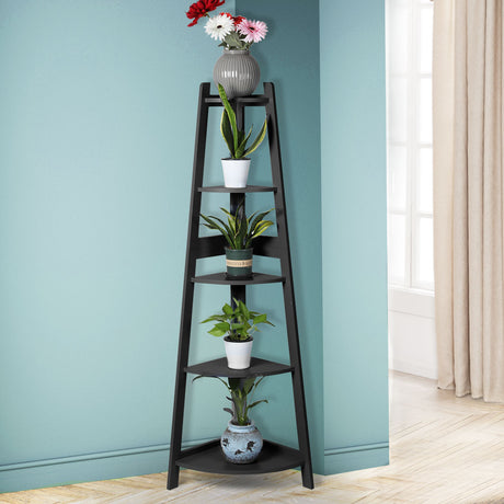 Levede 5 Tier Corner Shelf Wooden Storage Black-2006733234070753287