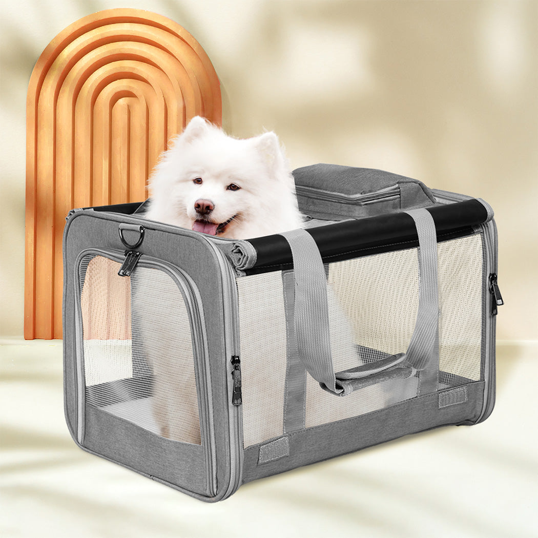 Pawz 3 in 1 Pet Soft Crate Dog Cat Carrier XL Size Grey-1954802466411384839