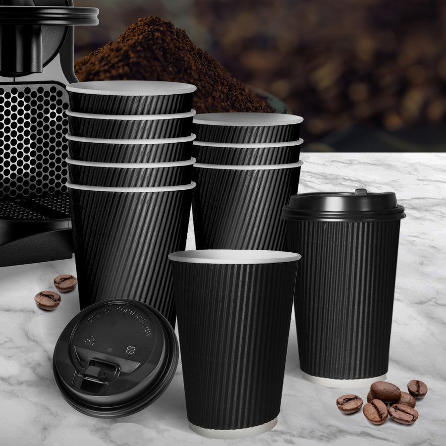 200 Pcs 16oz Disposable Takeaway Coffee Black-2006733304379871239
