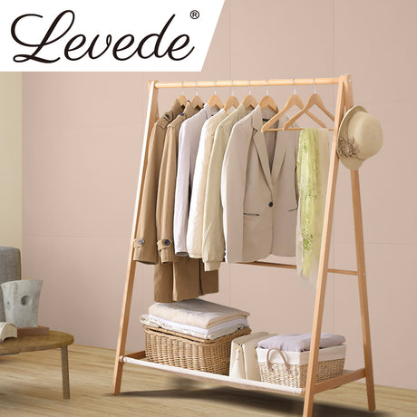 Levede Clothes Rack Wooden Wardrobe Natural-2006733282464632839