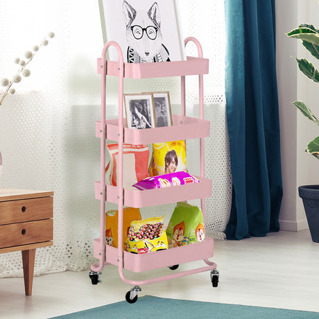 Levede 4 Tiers Kitchen Trolley Cart Pink-2018816727307128839