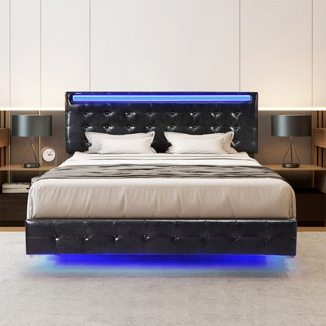 Levede  Floating Bed Frame Queen with Headboard LED Lights Mattress Base-2018816893917466631