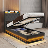 Levede Single Bed Frame Gas Lift Storage LED Light USB - Close-Up Angle
