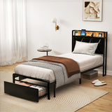 Levede Single Bed Frame Leather Headboard RGB 2 Drawers-2006732795887620103