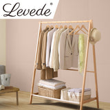 Levede Clothes Rack Wooden Wardrobe Natural - Close-Up Angle