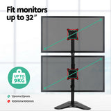 Artiss Dual Monitor Arm Stand - Adjustable Freestanding Bracket for 17-32 HD LED TVs