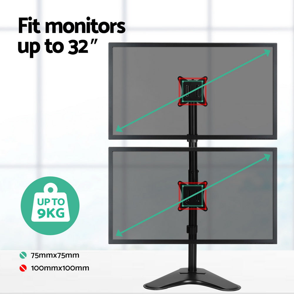 Artiss Dual Monitor Arm Stand - Adjustable Freestanding Bracket for 17-32 HD LED TVs