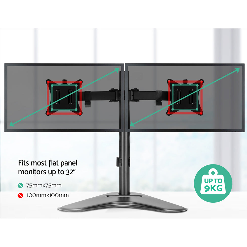 Artiss Dual Adjustable Monitor Arm Stand - Black