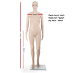 175cm full body female mannequin on a glass base, skin coloured, adjustable mannequin arms