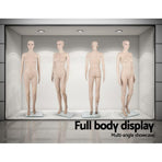 175cm full body female mannequin on a glass base, skin coloured, polished edge glass base