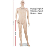 186cm Tall Full Body Male Mannequin - Skin Coloured - Front View