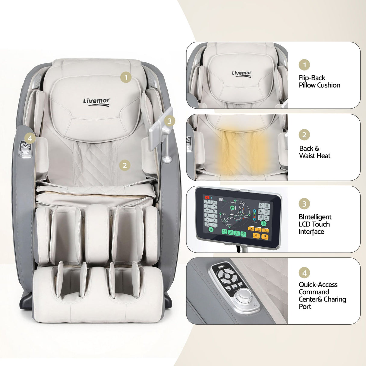 Livemor 4D Massage Chair Electric Recliner Home Massager Gary
