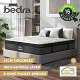 Bedra Latex Foam Queen Mattress 9 Zone Pocket Spring 34cm - Front View
