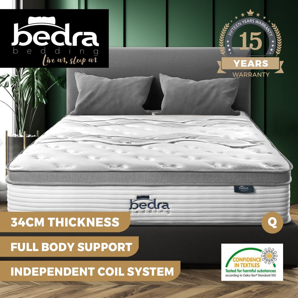 Bedra Queen Mattress Euro Top Pocket Spring 34cm 7-Zone