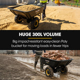 BAUMR-AG 40V Li-ion 300KG / 300L Wheelbarrow, ATV Tow Bar, Deep V-tread Tyre, 7.5Ah Lithium Battery, 2 Wheel Direct Drive - 45-Degree Angle