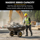 BAUMR-AG 40V Li-ion 300KG / 300L Wheelbarrow, ATV Tow Bar, Deep V-tread Tyre, 7.5Ah Lithium Battery, 2 Wheel Direct Drive