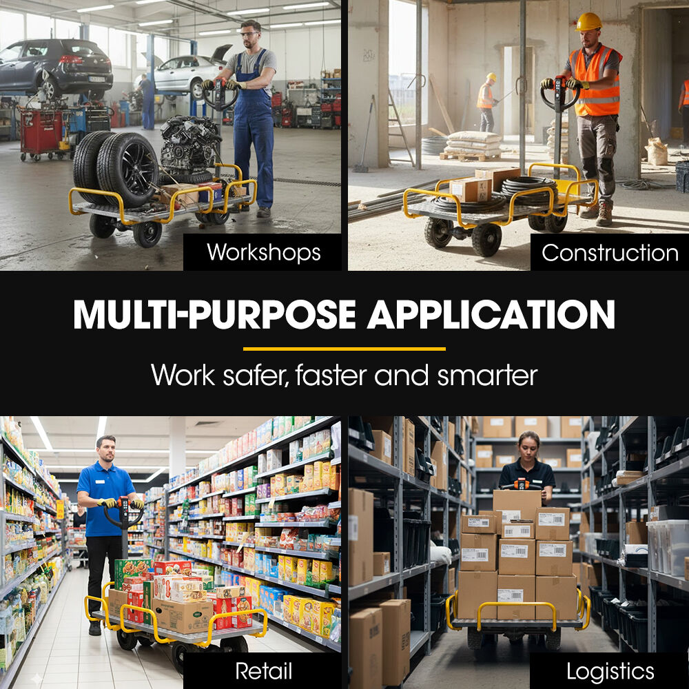 BAUMR-AG 40V Li-ion 400kg Electric Powered Platform Trolley, Adjustable Tray, Utility Cart Trolley for Warehouse Logistics Worksite