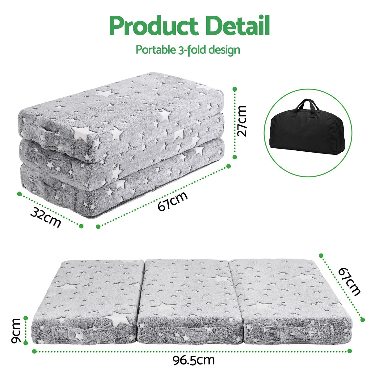Giselle Bedding Foldable Cot Mattress for Travel Cot, Glow-in-Dark Cover