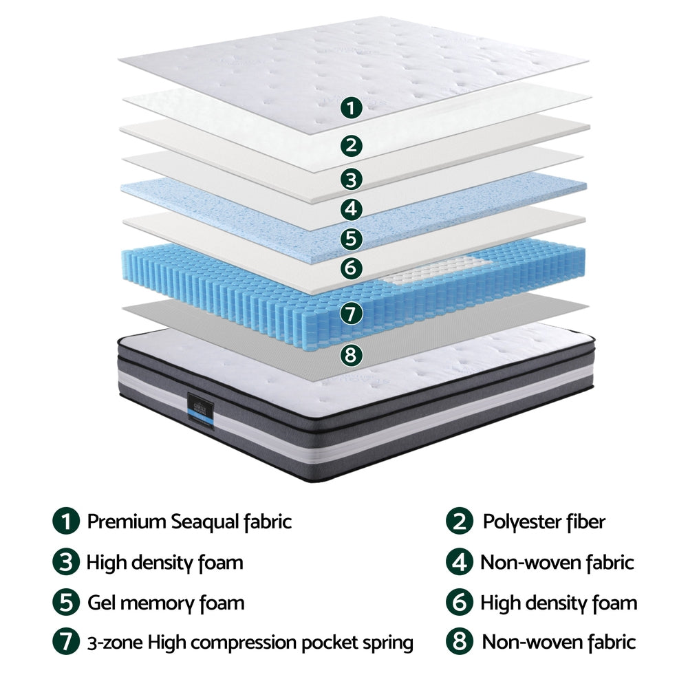 Giselle Bedding 30cm Mattress Gel Foam Pocket Spring Queen