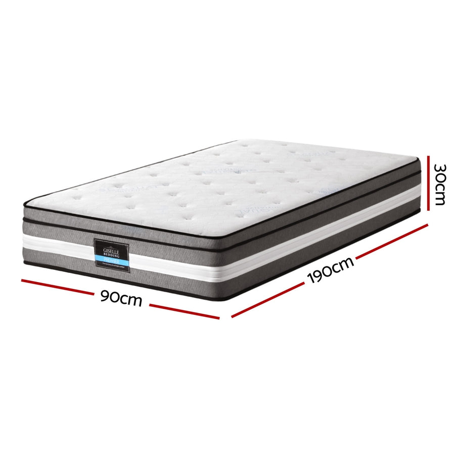 Giselle Bedding 30cm single pocket spring mattress with Euro Top, Seaqual fabric cover