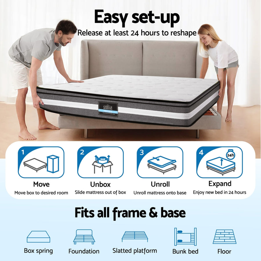 Giselle Bedding 30cm single pocket spring mattress with Euro Top, image 6