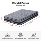 Giselle Bedding 34cm King Single Mattress Hybrid, Pocket Spring Bed Mattress - Side View