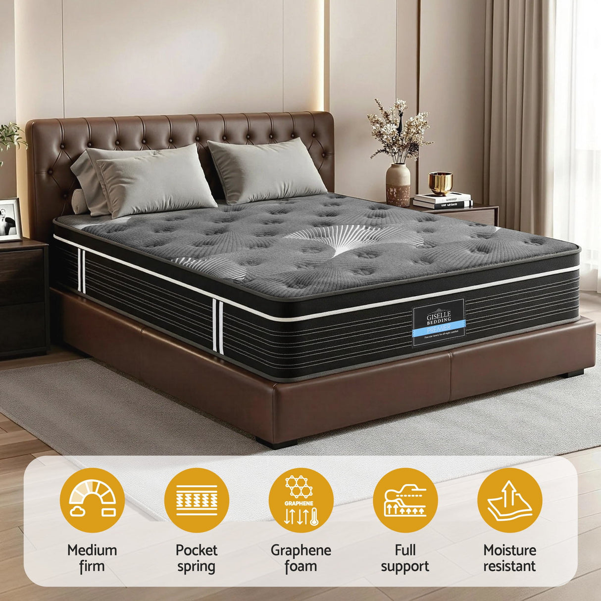 Giselle Bedding 35cm Mattress Graphene Memory Foam Medium Firm Euro Top Mattresses Queen