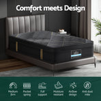 Giselle Bedding 35cm single Euro Top pocket spring mattress in black, breathable knitted fabric