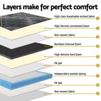 Giselle Bedding 35cm single Euro Top pocket spring mattress in black, reinforced mattress edges