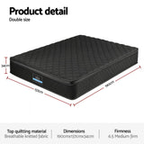 Giselle Bedding Double Mattress 34cm Euro Top with 5-Zone Pocket Spring Support Black