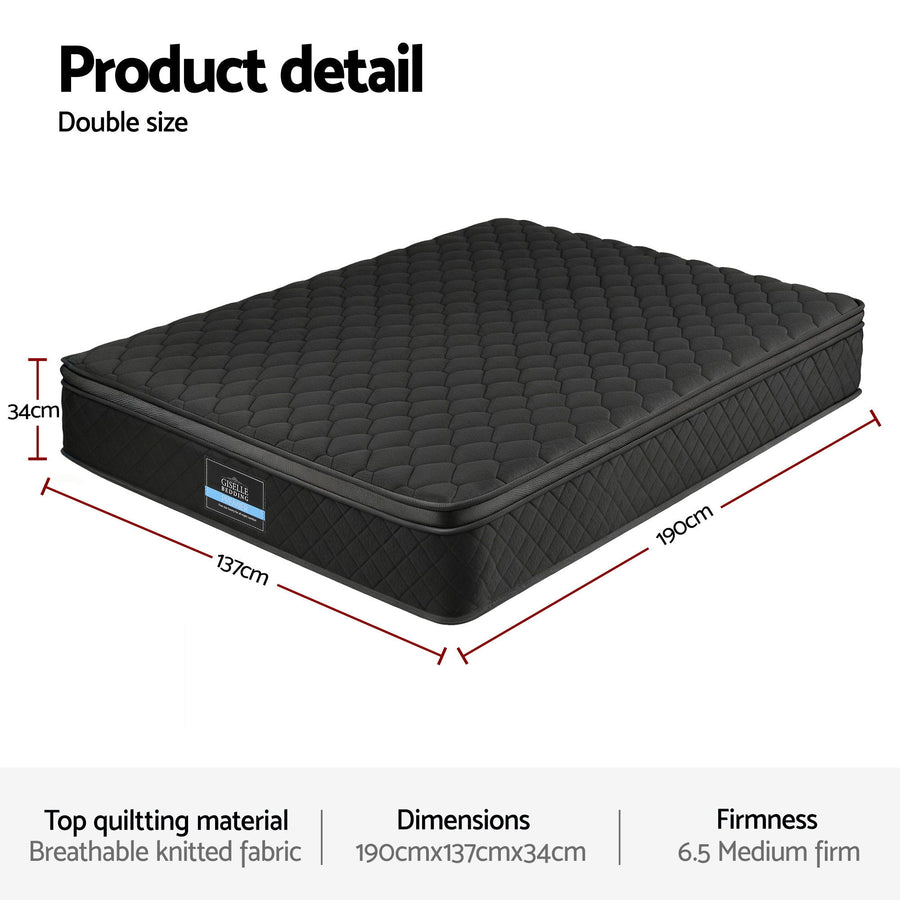 Giselle Bedding Double Mattress 34cm Euro Top with 5-Zone Pocket Spring Support Black, image 3