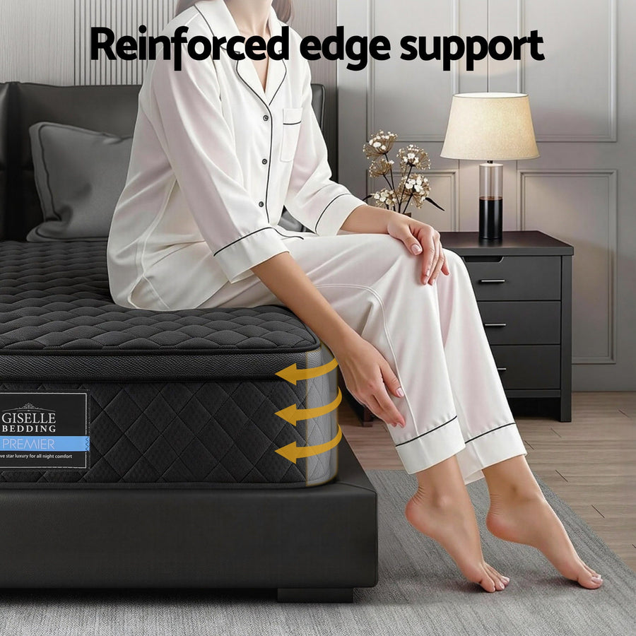 Giselle Bedding Double Mattress 34cm Euro Top with 5-Zone Pocket Spring Support Black, image 10