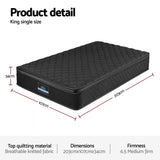 Giselle Bedding Mattress 34cm 5-Zone Pocket Spring Egg-crate Memory Foam King Single - Side View