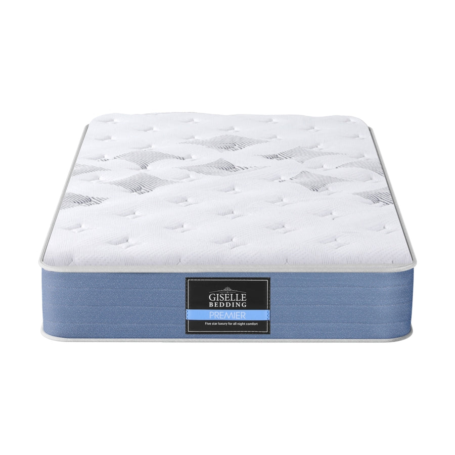 Giselle king single 25cm Euro Top pocket spring mattress, white and blue, reinforced edge