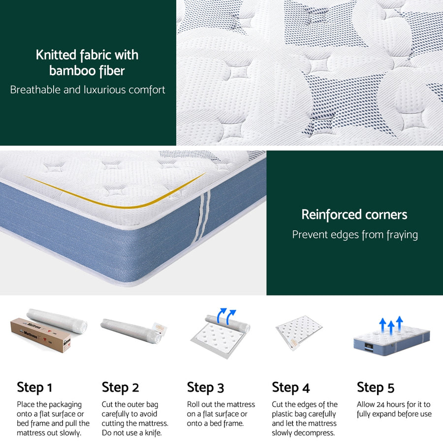 Giselle king single 25cm Euro Top pocket spring mattress, white and blue, image 7