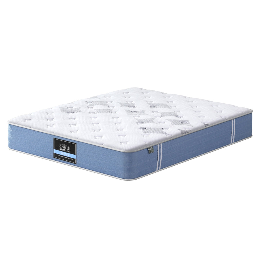 Giselle Bedding queen Euro Top pocket spring mattress, 25cm, white and blue, Euro Top bamboo fibre knitted cover