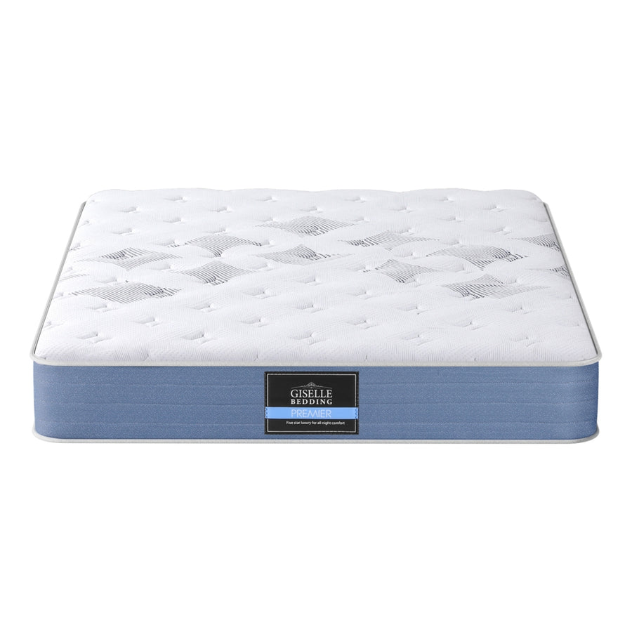 Giselle Bedding queen Euro Top pocket spring mattress, 25cm, white and blue, reinforced mattress edge
