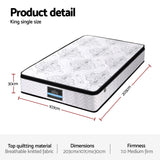 Giselle Bedding 30cm Mattress Pocket Spring Medium Firm Foam Euro Top King Single - Side View